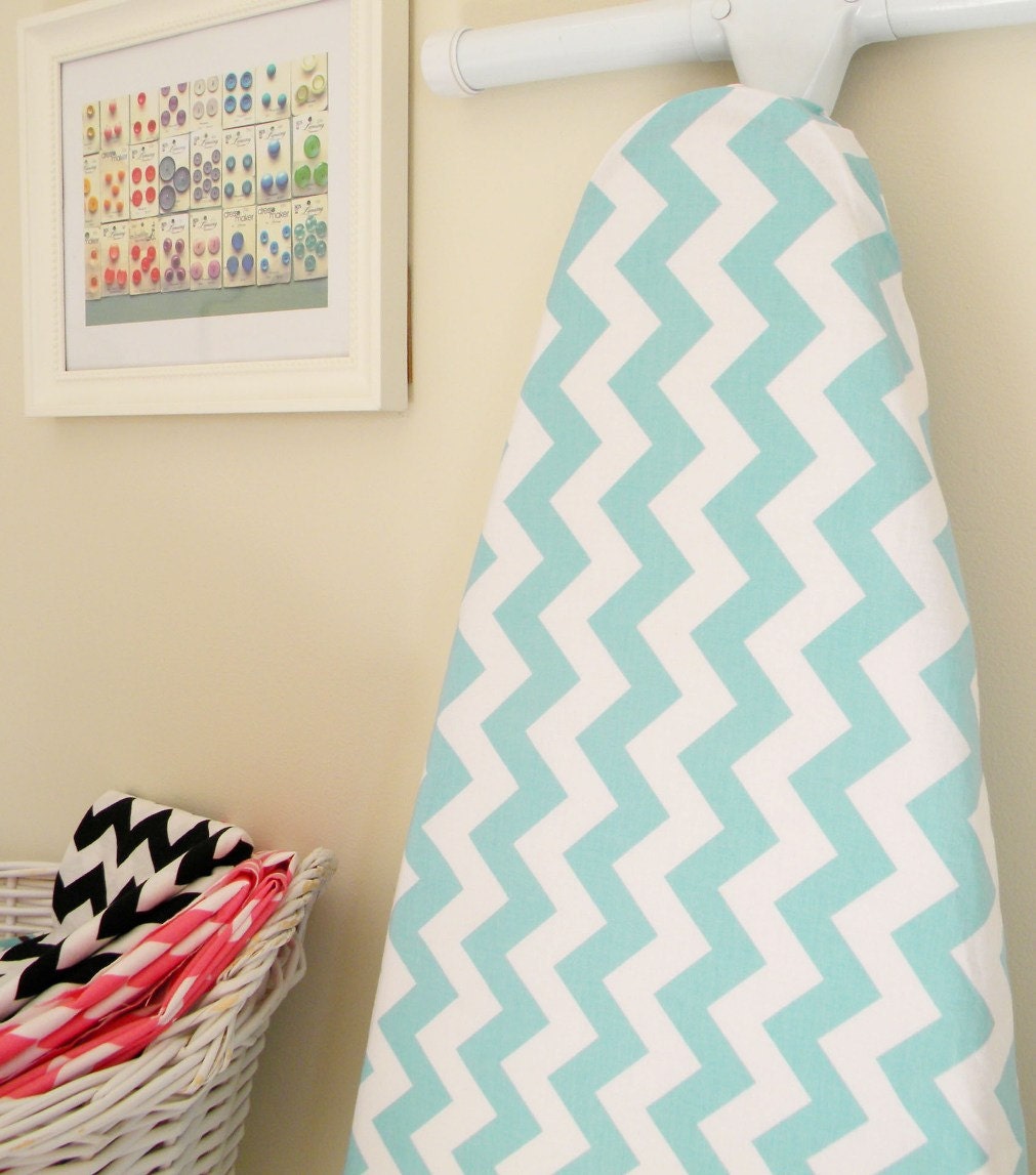 Ironing Board Cover - Aqua Blue and White Chevron - Riley Blake