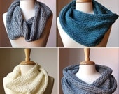 KNITTING PATTERN - Knit Cowl Neckwarmer Scarf - Bridget Infinity Scarf Cowl - PDF Electronic Delivery