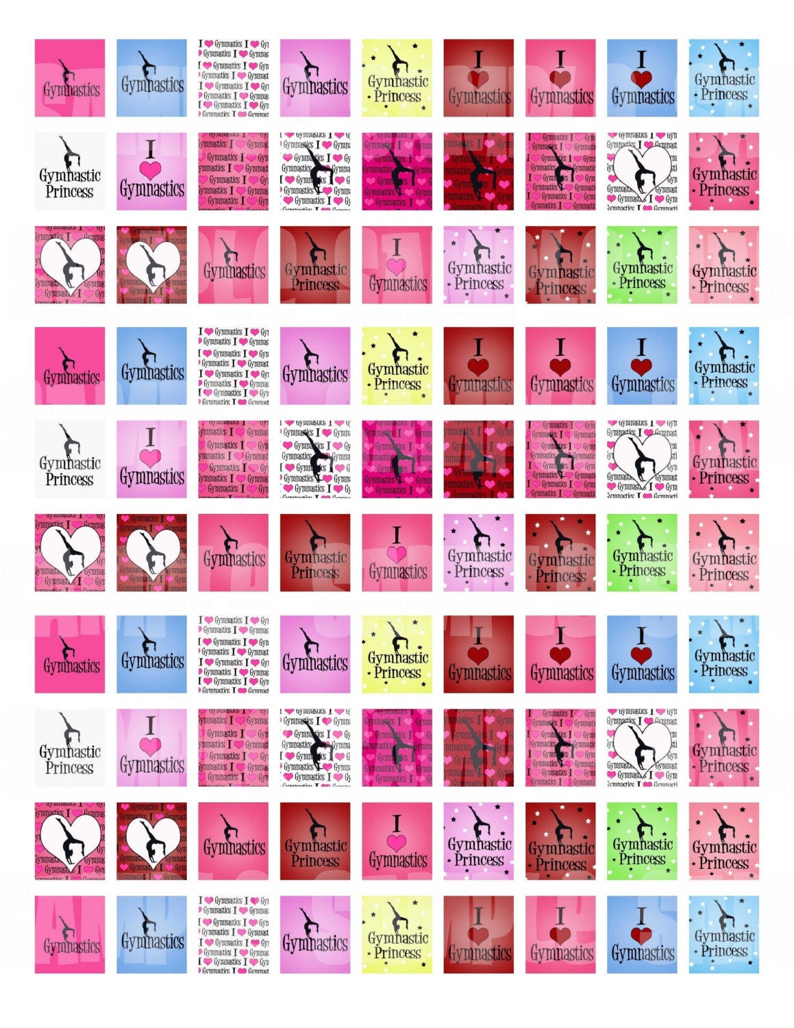 Gymnastic Star Digital Collage Sheet .75 by .83 for original scrabble tiles