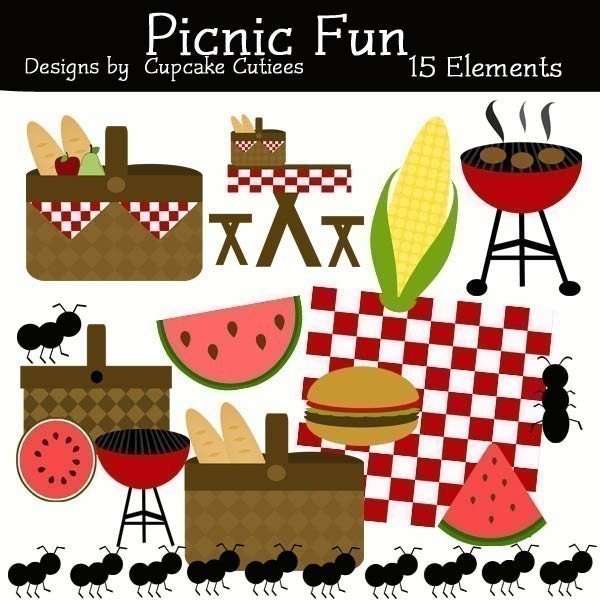Picnic Fun Element Clip art Digital Embellishments Commercial use for Cards, Stationary and Paper Products