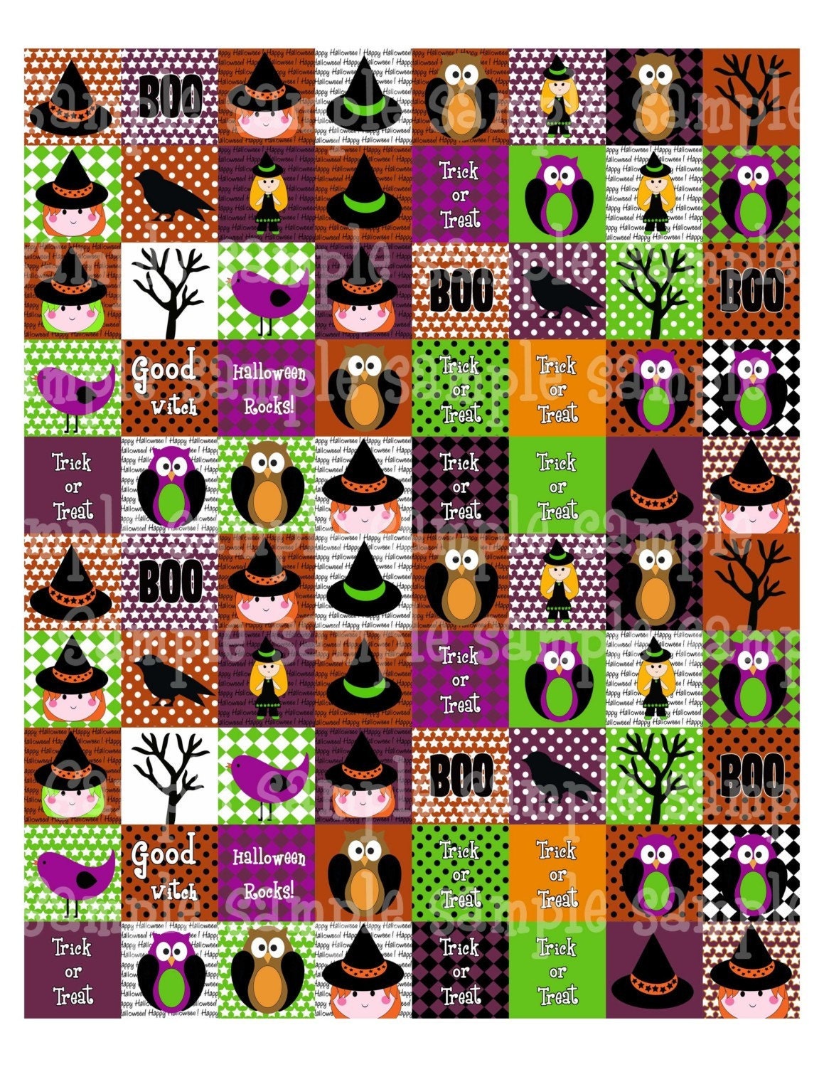 Happy Halloween Digital Tiles one  inch Tiles Squares 1 x1