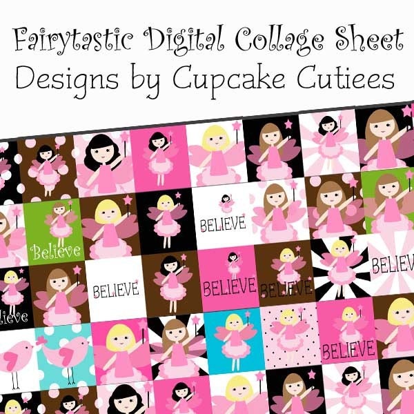 Fairytastic Digital Collage Sheet 1 inch Square Tiles CHOOSE SIZE