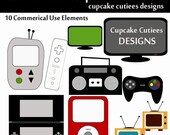 Gamer Boy Video Game Digital Clipart Elements Commercial use for paper, invites, and web design
