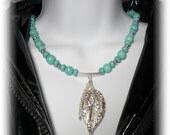 Leaf Necklace  - A SIngle Leaf Necklace - Turquoise Howlite and Silver