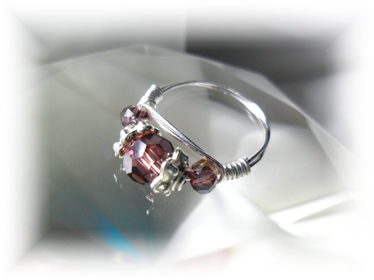 Amethyst Swarovski Crystal Ring Size 5.5 - custom orders welcome