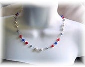 Hand Knotted Beaded Necklace in Ruby, Blue Sapphire and Gemstones. Free shipping and earrings included