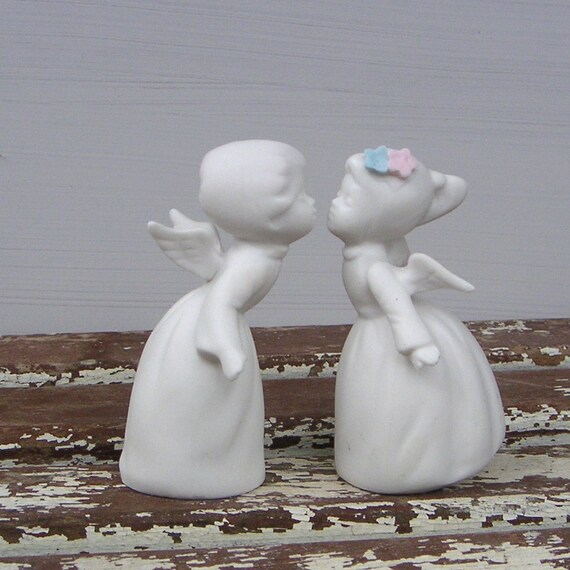 Napcoware Kissing Angels Figurines Bisque by fifthquadrant on Etsy