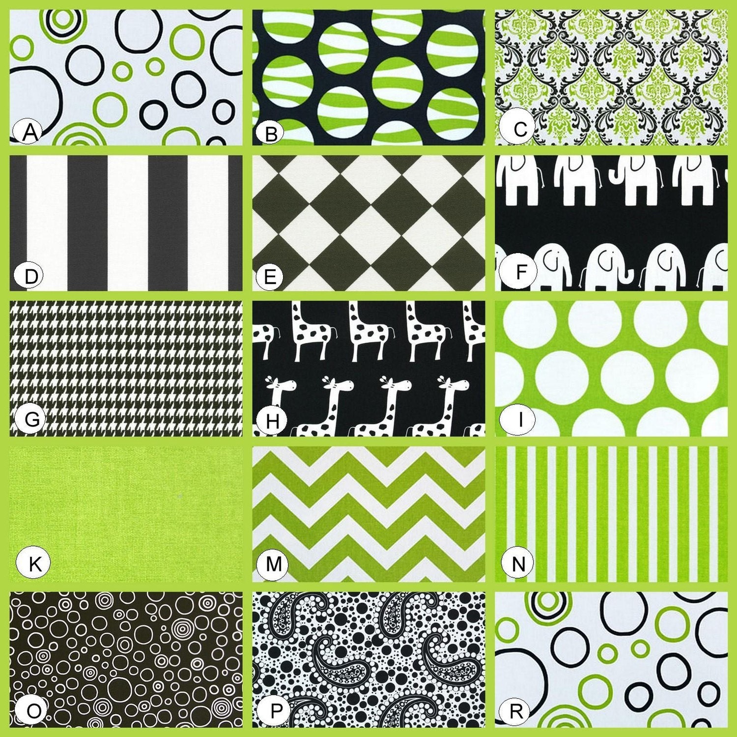 Custom Crib Bedding YOU DESIGN - Black, White and Lime