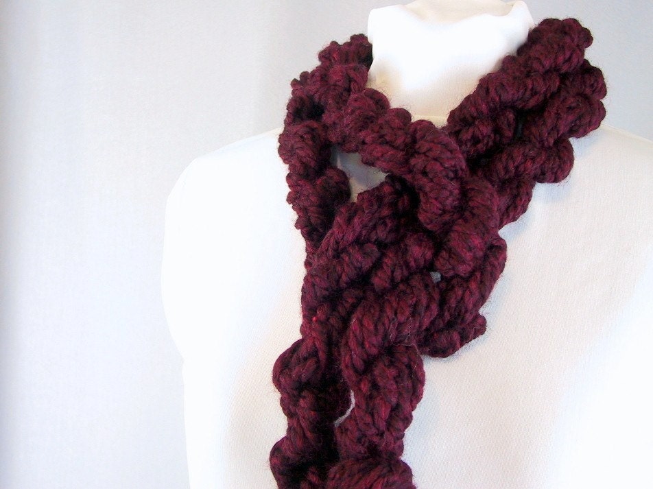Handmade Burgundy and Black Twisted Rope Scarf - Lariat Scarf for Him or Her