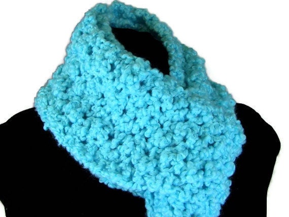 Handmade Long Turquoise Crochet Fringe Scarf