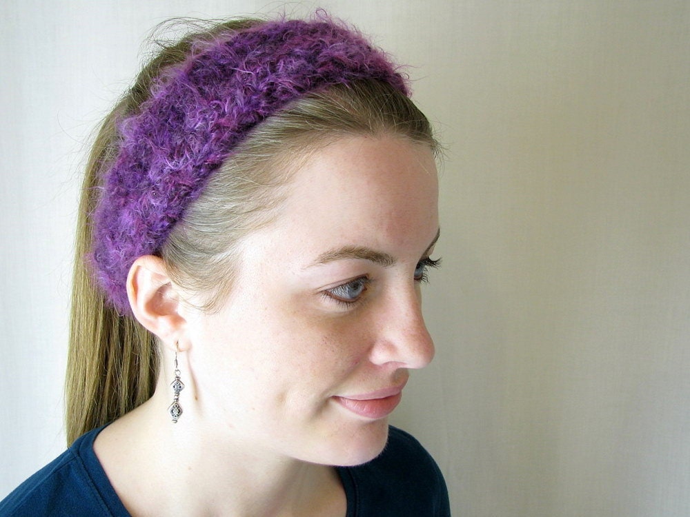 Handmade Crochet  Ear Warmer Headband - Purple Earmuffs for Women
