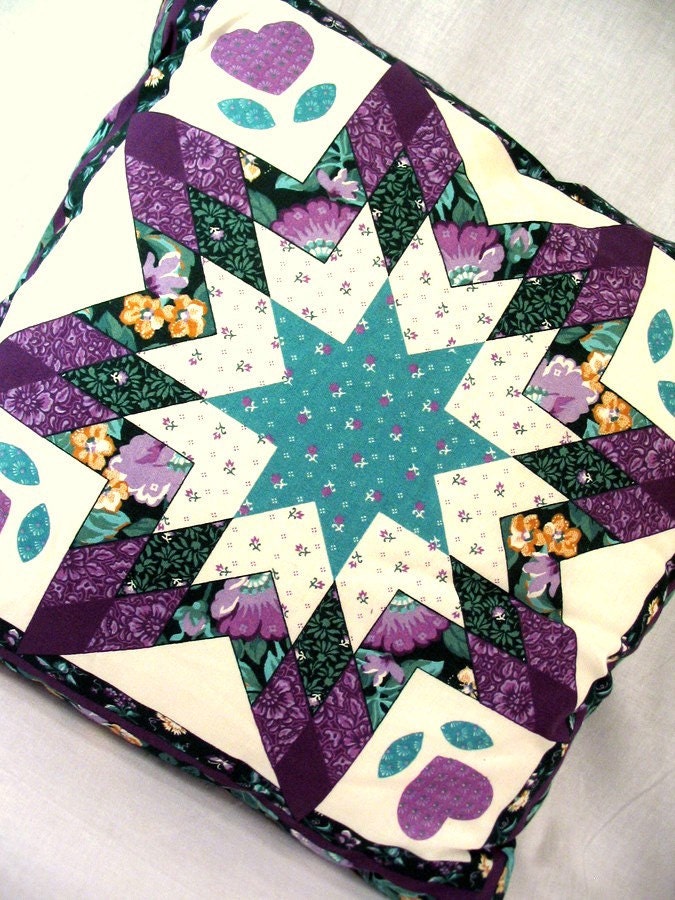 Accent Pillow - Purple and Teal Patchwork Star - Shabby Chic Decor