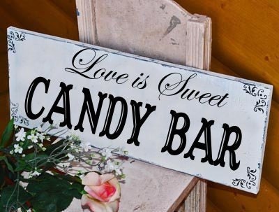 LOVE is SWEET Candy Bar Self Standing Sign / Hand Painted Shabby Vintage Wedding Signs 12x6