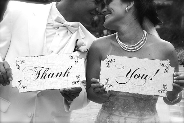 THANK YOU Wedding Signs Wedding Decorations Photo Props Vintage Style 12x6 Set of 2
