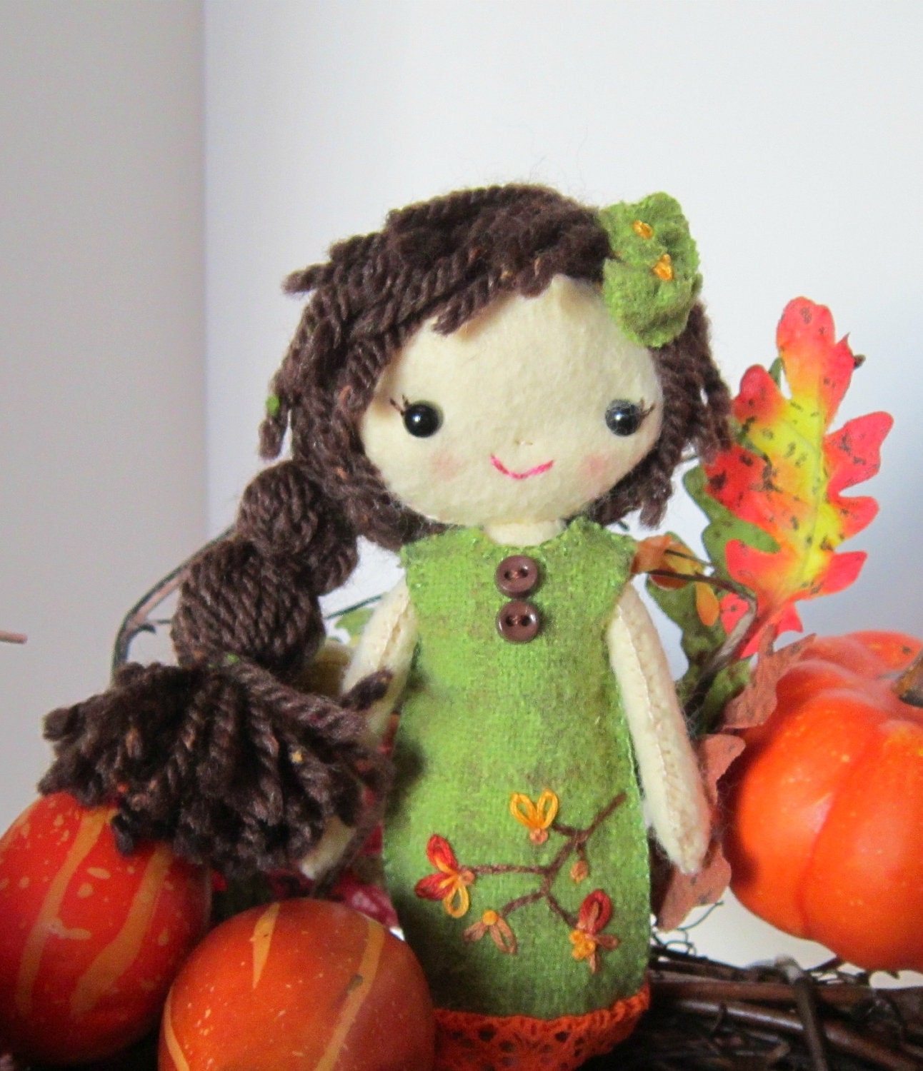 Cloth Doll Handmade All Natural Wool Autumn Colors Brunette DELAYED SHIPPING