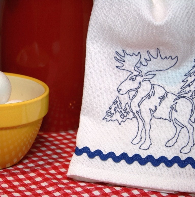 MAINEly Blue Moose - Embroidered Cotton Kitchen Towel