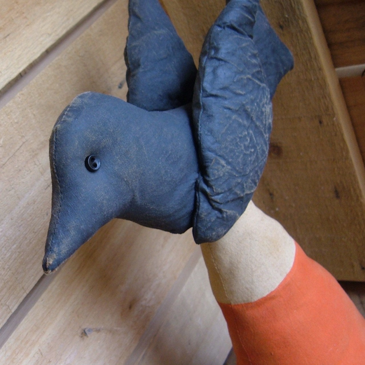 Folk Art Candy Corn and Primitive Crow Make Do - Primitive Fall Decor for Halloween & Thanksgiving / Primitive Handmade Shelf Sitter
