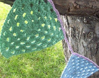 Pastel Crochet Garland - Banner- Bunting - Crochet Granny Nursery Banner Bunting- Mint Green, Lavender Purple, Baby Blue Cottage Style Decor