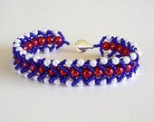 Beaded Bracelet Jewelry: Red White Blue Patriotic American Flat Spiral Stitch