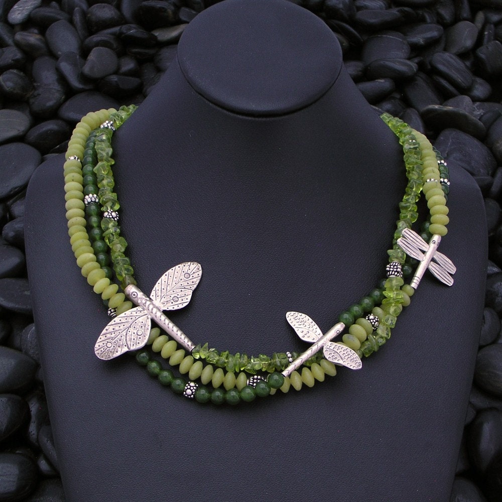 Triple Strand Dragonfly Necklace