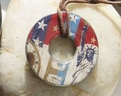 Patriotic Americana Statue of Liberty Hardware Washer Pendant Necklace