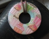 Yummy Cupcake Collage Bakery Washer Hardware Pendant Necklace upcycled jewelry