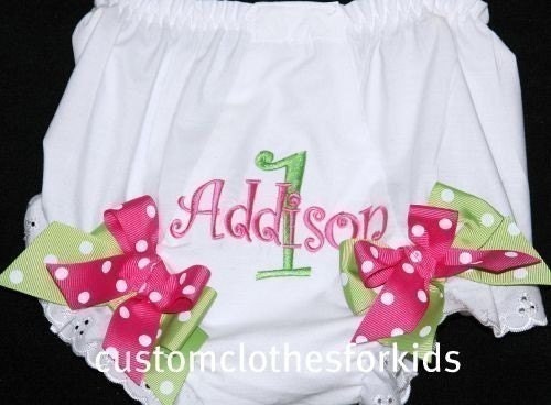 Create Your Own Personalized Custom Bloomers Diaper Cover Baby Girl Toddler Lime Green Hot Pink Birthday Photoshoot Free Monogram