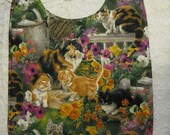Kitten Collage Adult  Bib for Elders and Pregnancy Coverage Cats Field of Flowers 18 Years Proven Bib Design