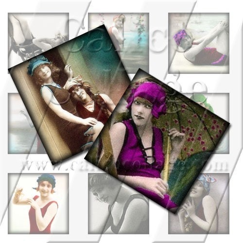 Bathing Beauties  - Instant Download Digital Collage Sheet Printable  - 1x1 Inch Inchies Tile Size 152