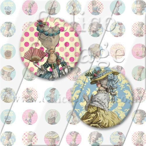 Sweet Marie - Marie Antoinette - Instant Download Digital Collage Sheet - 18mm Circle Rounds 867