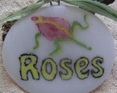 White Rose Fused Glass Garden Marker