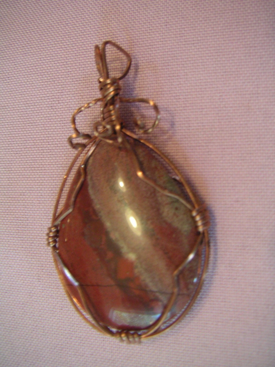 Copper Wire-Wrapped Jasper Pendant