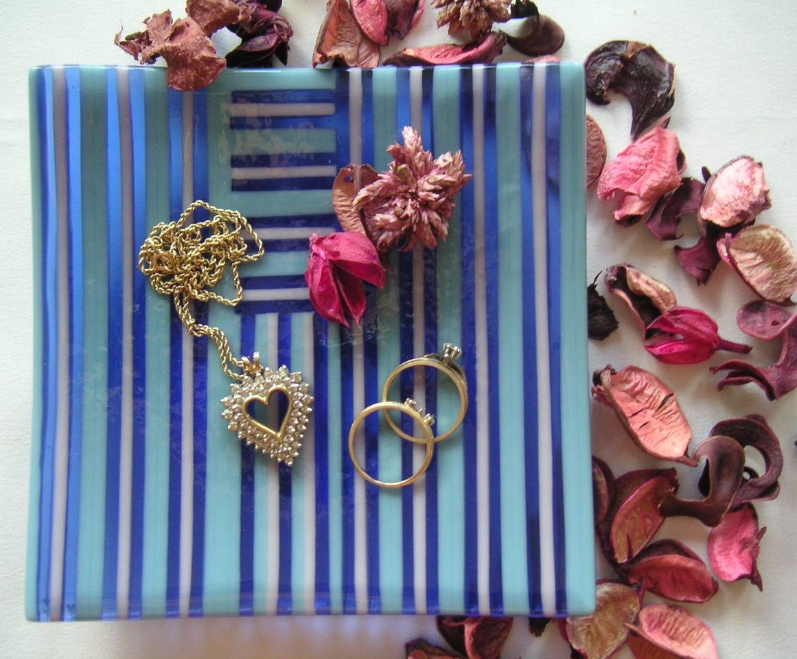 Blue Fused Glass Strip Plate