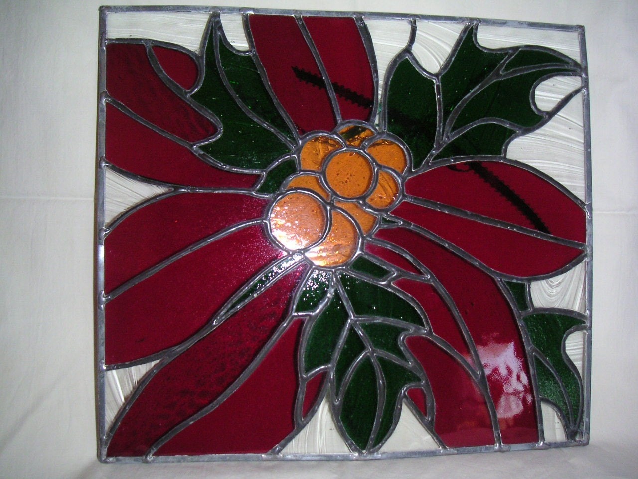 Stained Glass Poinsettia Panel