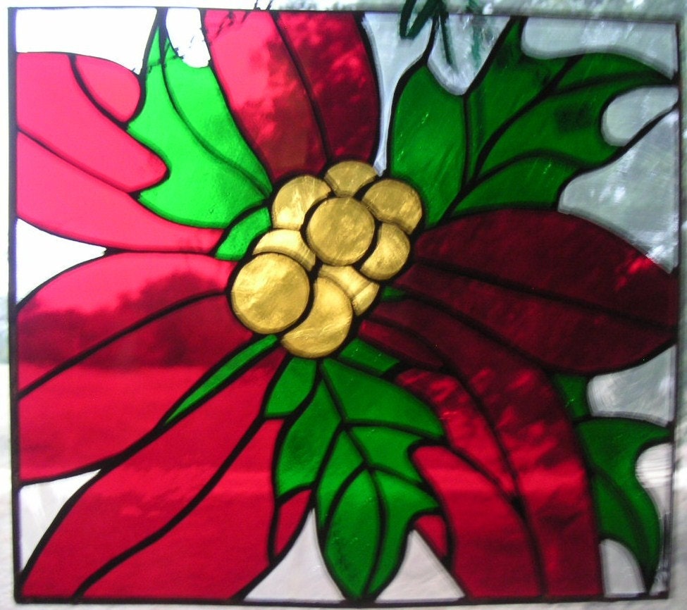 Stained Glass Poinsettia Panel