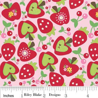 Hoo's in the forest in pink 1 yard of strawberries Sale Clearance