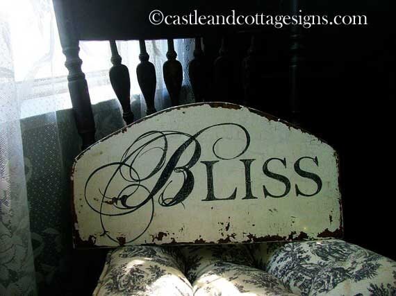 BLISS vintage cottage style sign chippy paint handpainted