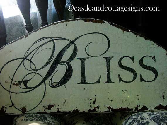 BLISS vintage cottage style sign chippy paint handpainted