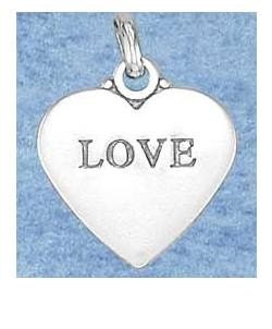Heart with LOVE Affirmation Sterling Silver Charm -- Complimentary Ribbon or Cord