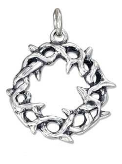 Antiqued Crown of Thorns Sterling Silver Charm -- Complimentary Ribbon or Cord