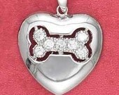 Heart with CZ dog bone Sterling Silver Charm -- Complimentary Ribbon or Cord