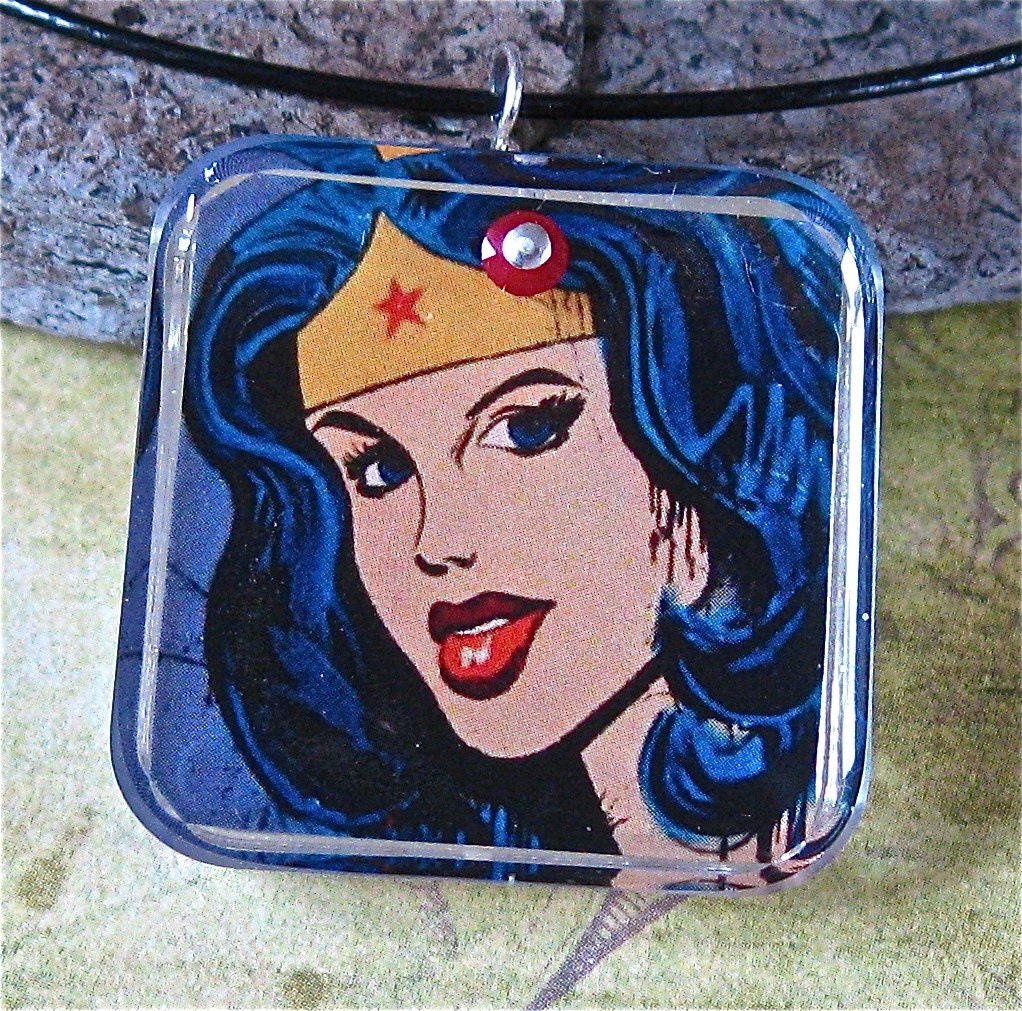 Wonder Woman Comic Book Heroine sterling silver swarovski pendant necklace Hippie Chic Boutique