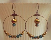 Boogy Nights.... Large Turquoise Blue and Gold Crystal Hoop Earrings