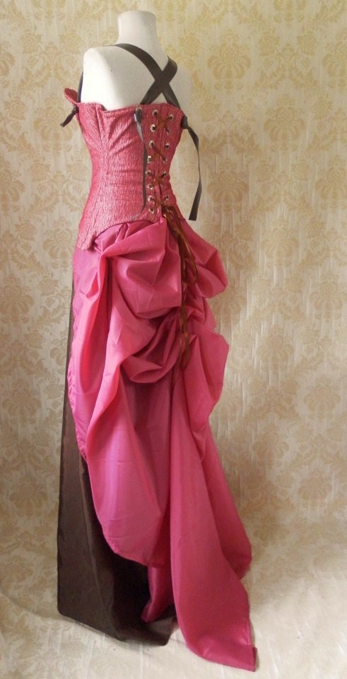Cabaret Raspberry Tie On Long Bustle Skirt-One Size Fits All