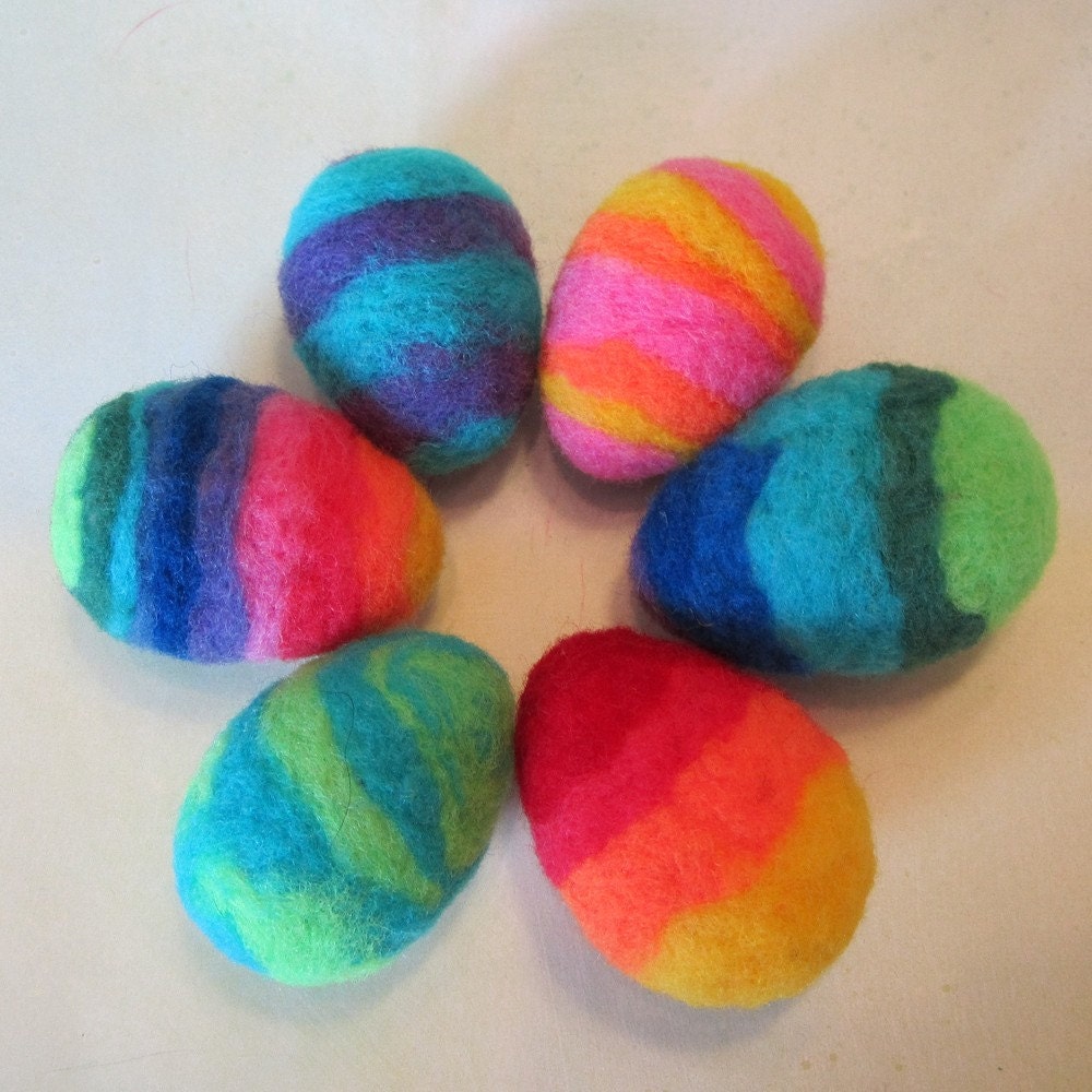 Set of Six Rainbow Striped Needle Felted Easter Eggs