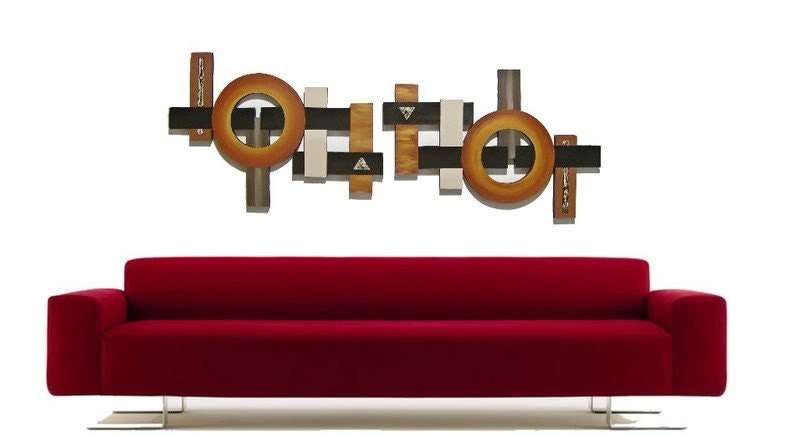 New HUGE over 5 feet 2pc Wooden Contemporary Abstract Modern Geometric Art Wall Sculpture Hangings by Alisa R Tarpley