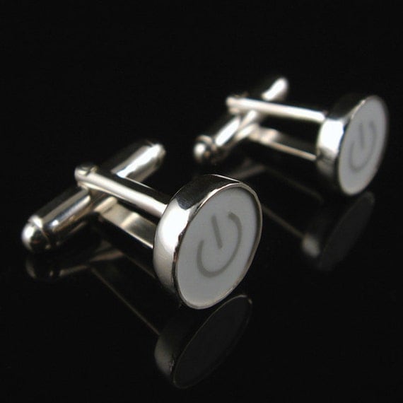 Computer Key Series- Power Standby Symbol White Key - Cufflinks