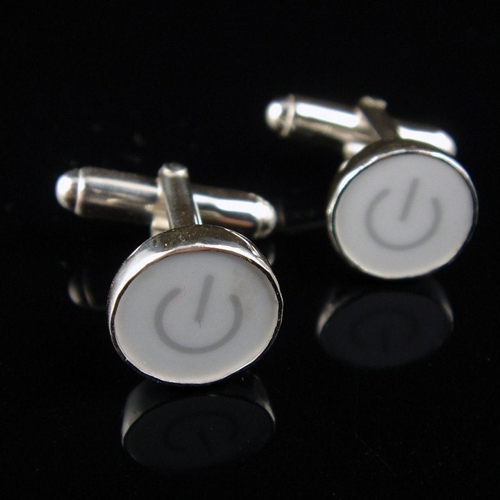 Computer Key Series- Power Standby Symbol White Key - Cufflinks