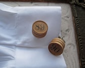 Vintage Wooden Game Piece Cufflinks Antique victorian Cuff links numbers lotto wedding jewelry
