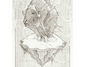 Lonely Muskox - Original Drawing - 5 x 7 - Pencil Drawing - Animal Art - Original Illustration